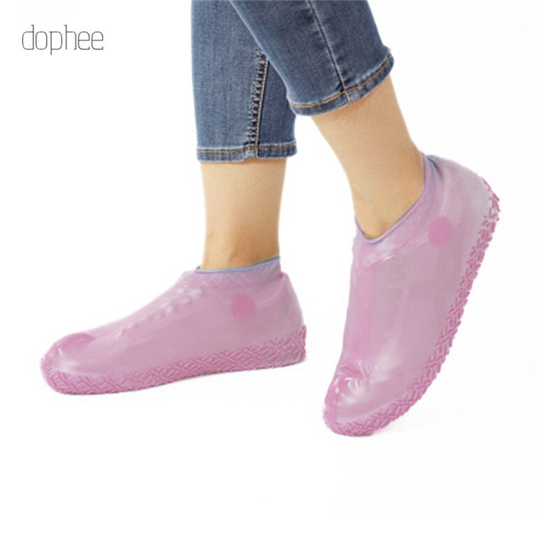 dophee 1 Pair Reusable Silicone Shoe Cover L Waterproof Rain Shoes Covers Camping Slip-resistant Rubber Rain Boot Overshoes: Pink