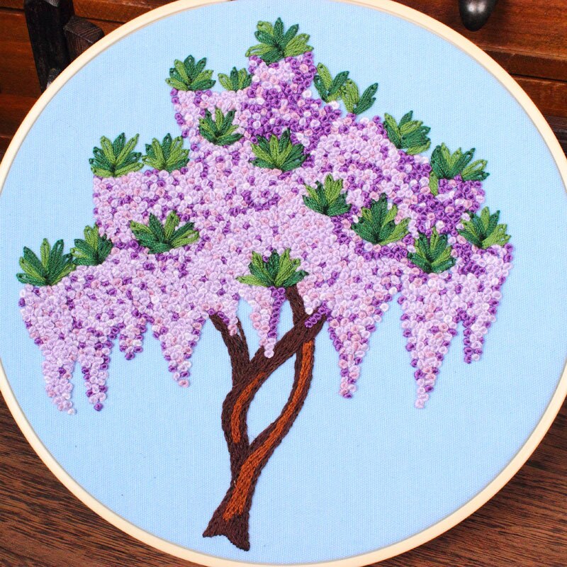 Spectacular Cherry Blossom Tree Embroidery Kit DIY Needlework Sakura Needlecraft for Beginner Cross Stitch(Without Hoop): G