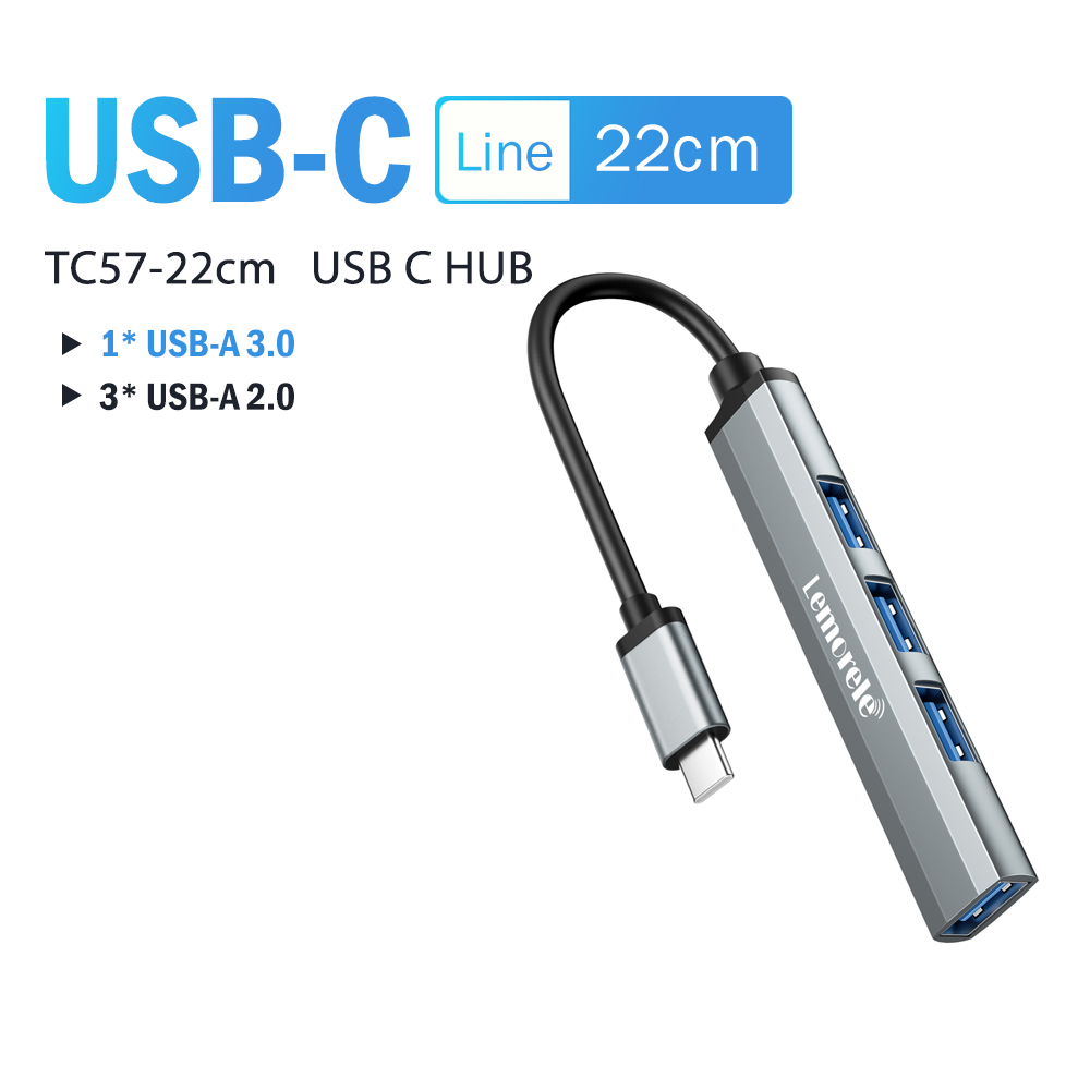 Lemorele USB Hub tipo C Hub USB3.0 OTG 4 puertos USB C/A HUB adaptador multidivisor accesorios de ordenador portátil para Lenovo Macbook Pro: Gris oscuro