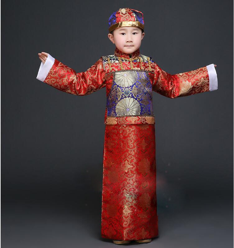 Children Ancient Costume Dance Costumes Clothes Ancient Chinese Costume Men Qing Dynasty Landlord: blue / XS