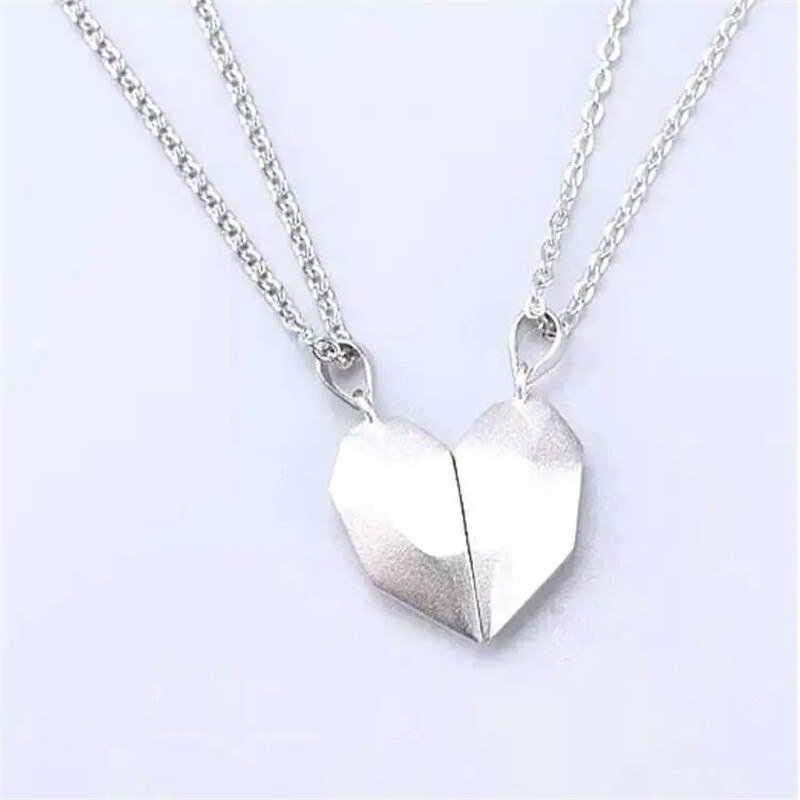 2Pcs Lovers Matching Friendship Heart Pendant Couple Magnetic Distance Faceted Heart Pendant Necklace Couple Jewelry: C Couple Necklace