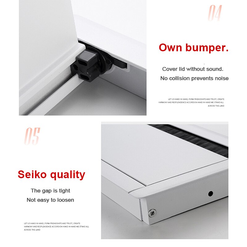 PC Desk Rectangle Wire Cable Grommet Aluminum Alloy Office Table Hole Cover Outlet Port with Black Brush Cable Organizer #734