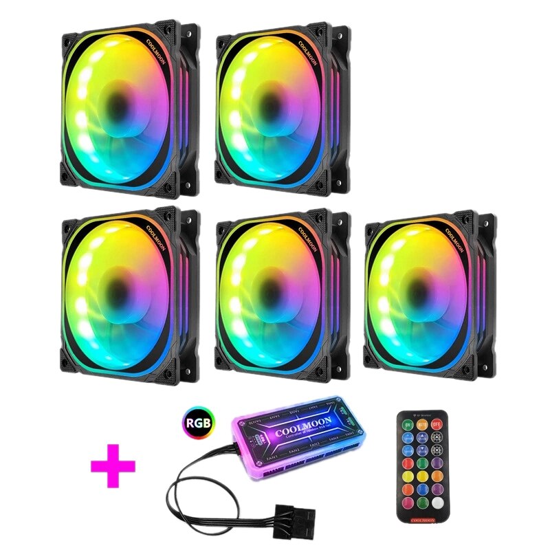 Coolmoon 120mm juster rgb computer sag pc kølevifte stille blæserblad med ir fjernbetjening computer køler cpu sag blæser (5 stk)