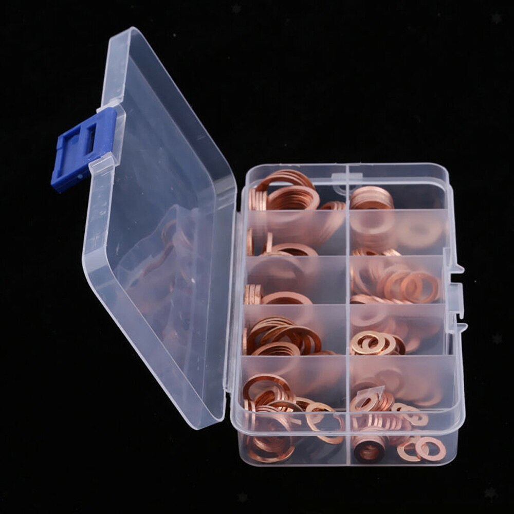 200pcs Copper Washers Crush Seal Assortment Assorted Set Set Of 200 Oil Drain Plug Washers Coppers 13*7*2.3cm Copper Washers