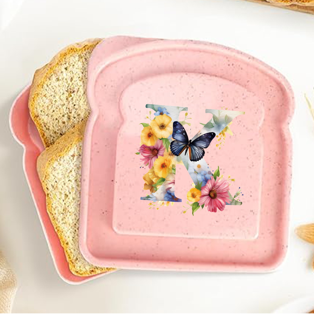 Caja de almacenamiento para tostadas y sándwiches con tapa, fiambrera portátil para alimentos, bolsa de almuerzo para pan, contenedor organizador Bento, patrón de letras de mariposa: Borgoña