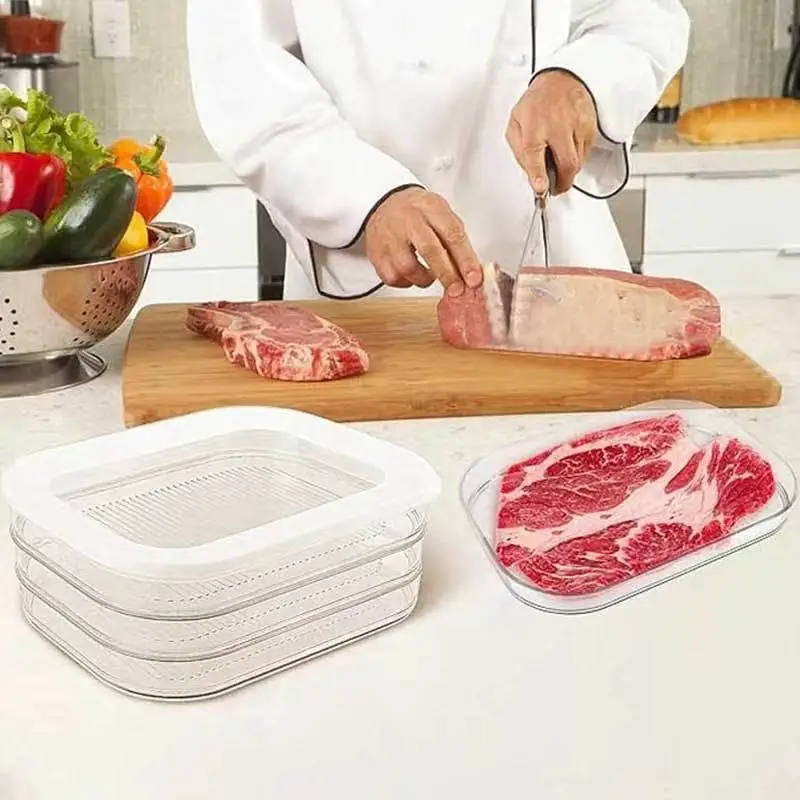 Contenedor de carne para nevera, almuerzo con tocino, contenedor de carne para refrigerador, contenedores de preparación de comida, cajas apilables de almacenamiento de alimentos con tapa