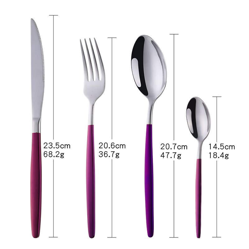 Couverts dorés arc-en-ciel, service de table en acier inoxydable, service de table de Restaurant, service de cuillère et fourchette: Purple Silver 1Set