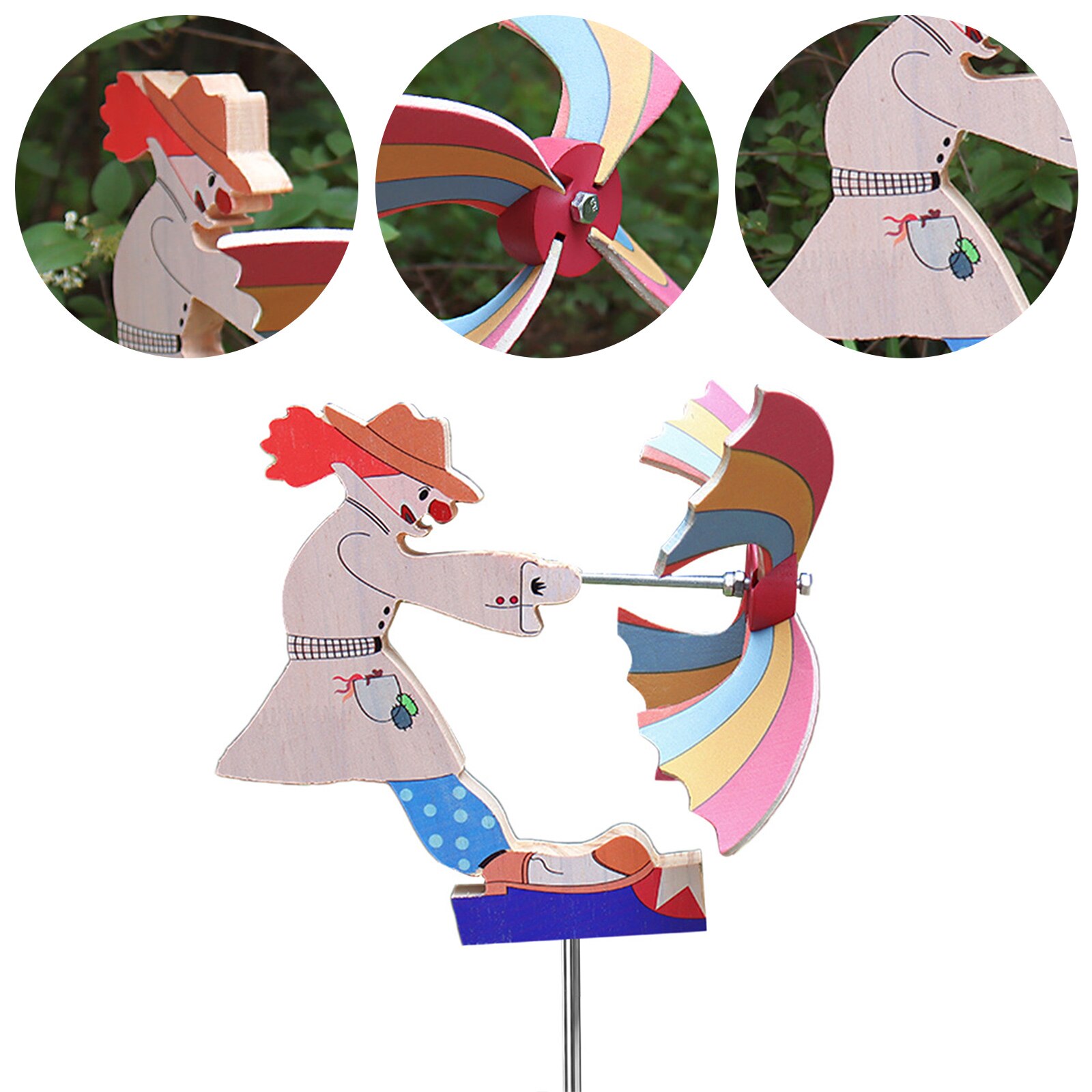 Unieke Houten Clown Windmolen Outdoor Tuin Ornamenten Wind Spinners Kinetische Wind Ontvangers Tuin Gazon Patio
