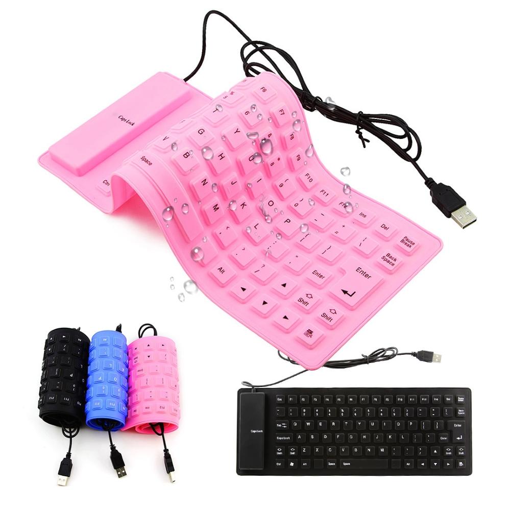 Foldable Silicone Keyboard USB Wired Silicon Flexible Soft Waterproof Roll Up Silica Gel Keyboard for PC Laptop Notebook