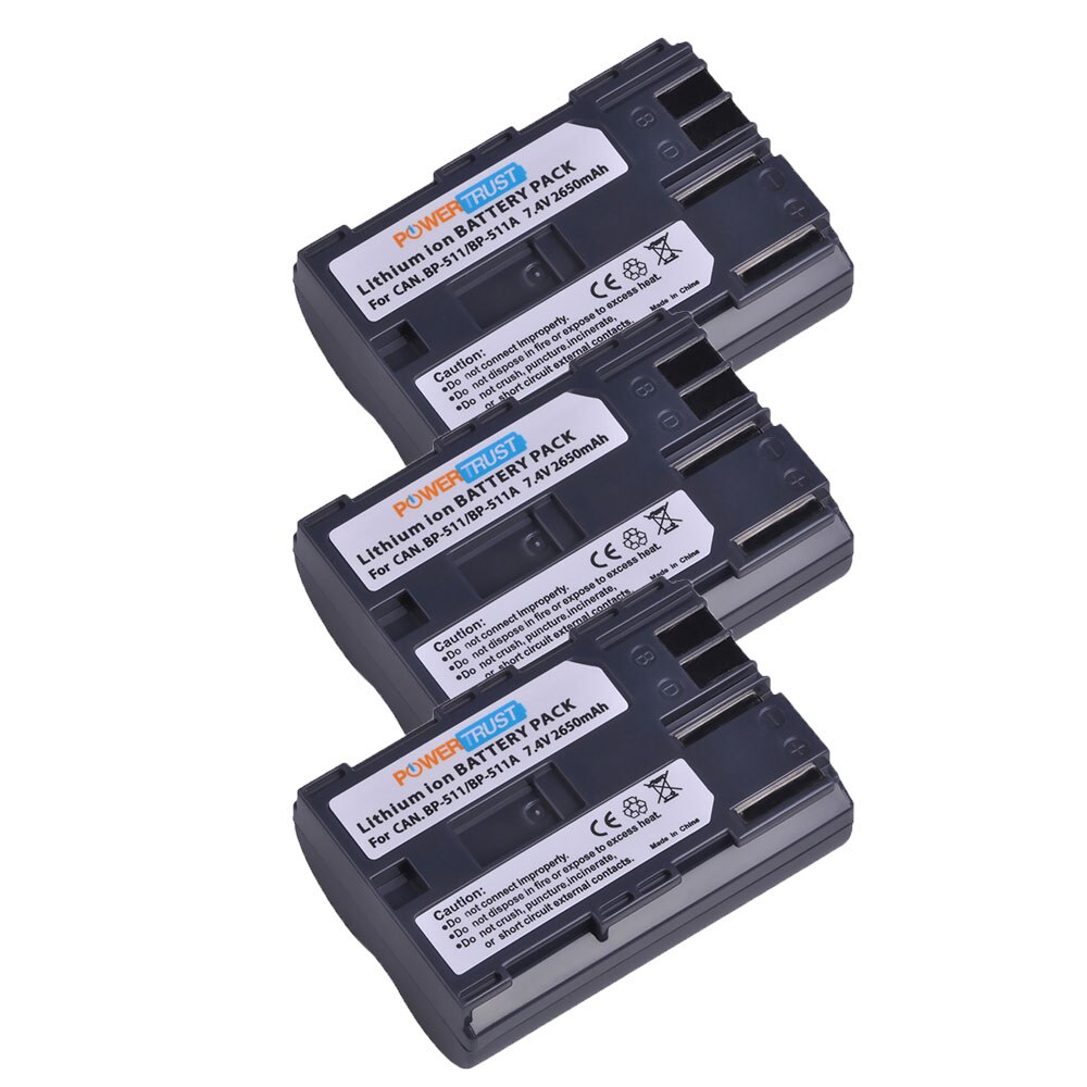 BP-511 BP-511A 2650mAh Camera Battery BP511 BP 511 For Canon EOS 40D 300D 5D 20D 30D 50D 10D D60 G6 BP 511A: 3 Pack Battery