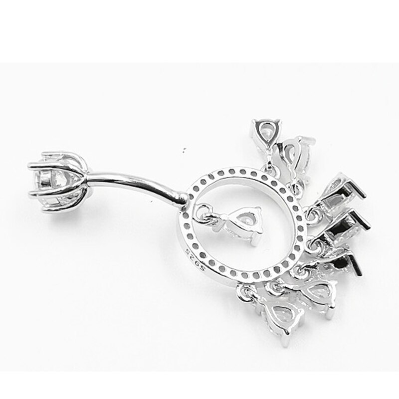 925 Plata vientre piercing ombligo joyería para mujeres cristal borla piercing de cuerpo punk