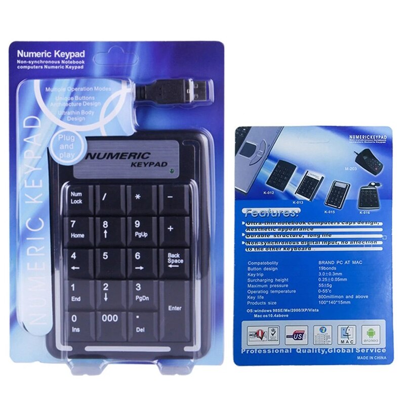 USB Wire Numeric Keypad Mechanical Feel Number Pad Keyboard 19 Keys Water-Proof Keyboards For Laptop Desktop PC Notebook Black