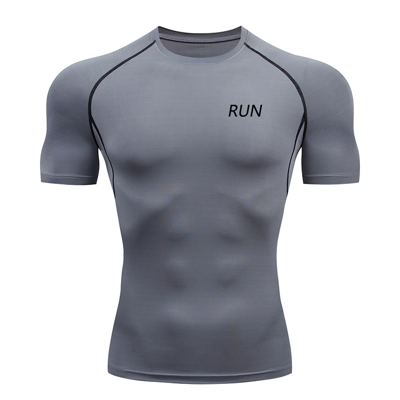 Kompressionströja med kort ärm, svart fitness-t-shirt, herr, muskeltorkande, snabbtorkande, gymkläder, solskydd,  rl00238