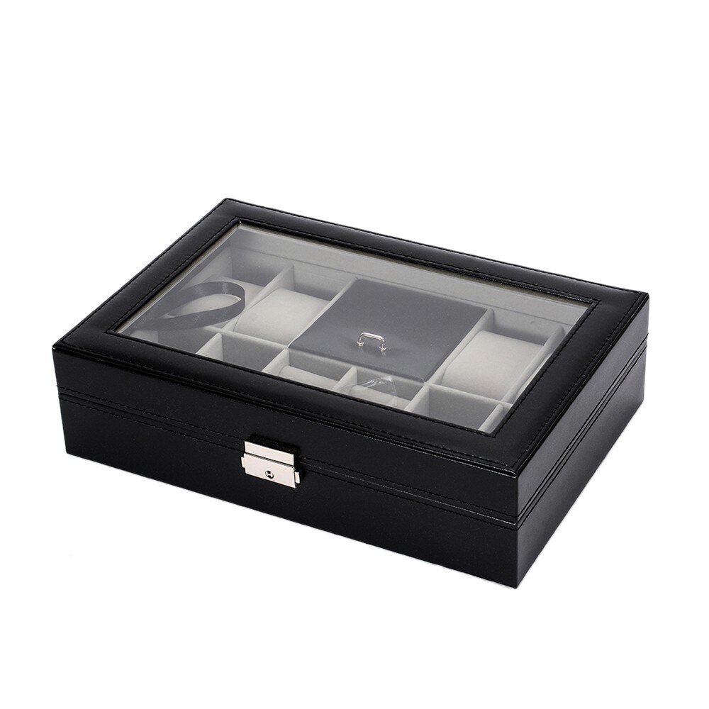 Men Women Black Practical Watch Display PU Leather Box Jewelry Case Storage Organizer Black Watch Storage Case