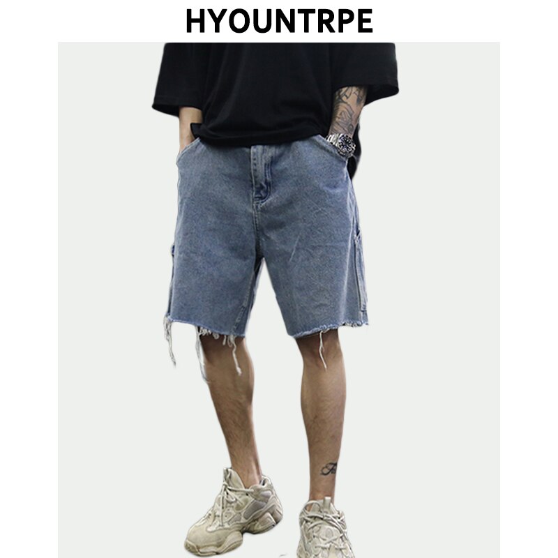 Mannen Retro Losse Korte Jeans Mode Straight Denim Gewassen Half Broek Mannelijke Toevallige Zomer Ripped Hip Hop Street Wear broek