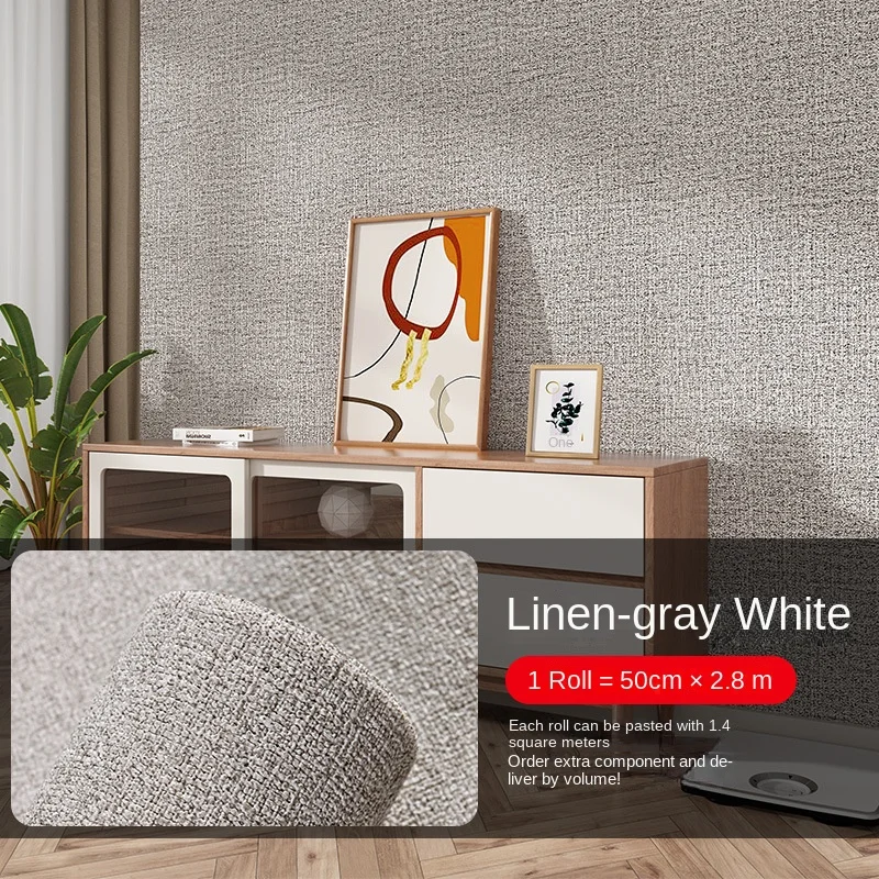 3D Thicken Self-adhesive Thermal Insulation Wallpaper Linen Plain Color Decor Wall Stickers Renovation Anti-collision Wallpaper: Light Grey / 5mx45cm