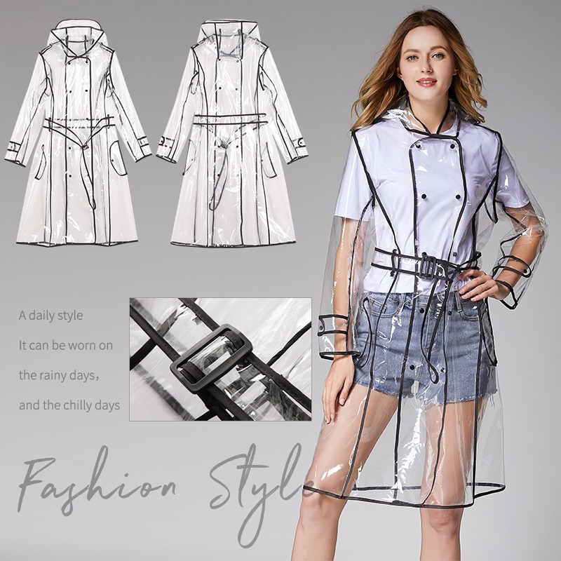 EVA Transparent Soft Rain Cover Long Raincoat Woment Hemmed Belt Long Performance Playing With Water
