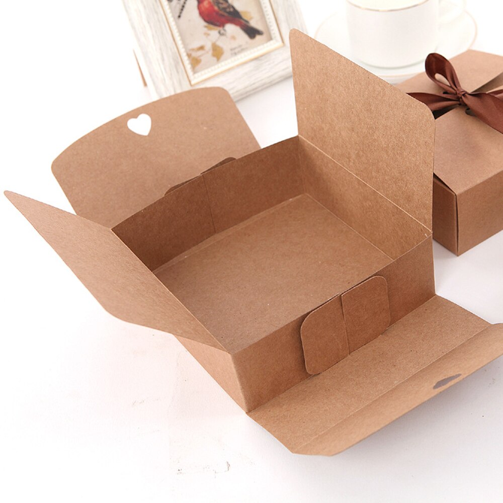 Square Kraft Paper Box Cardboard Package Valentine's Day Candy Storage Boxes Packing Box With Ribbons