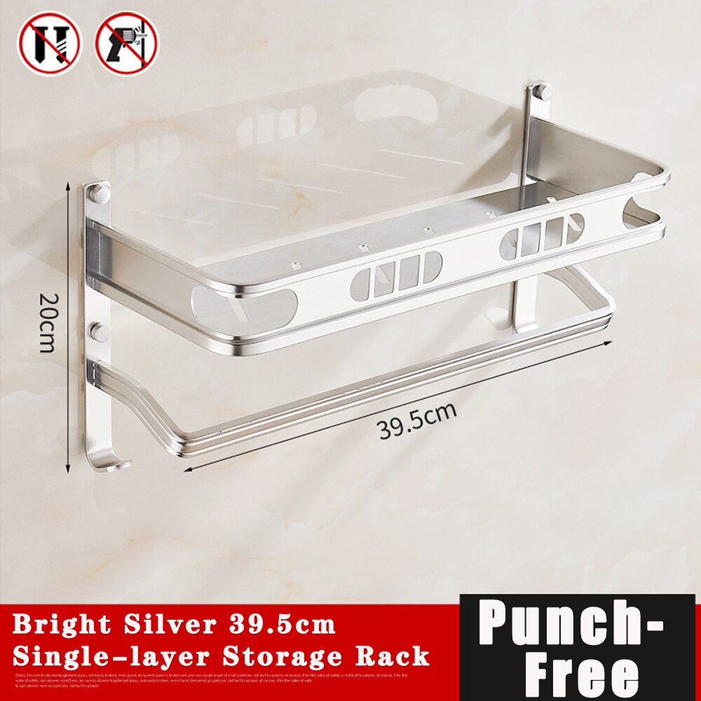 Punch-Free For Bathroom Accessories Space Aluminum Black Multifunctional Single And Double Layer Storage Rack Shower Shelves: Silver 1 Floor 40cm