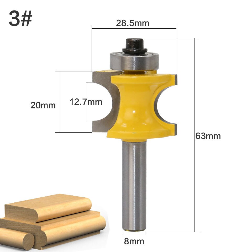 1pc 8mm skaft fræser træudskæring bullnose fræser bit sæt  c3 hårdmetal spids konkav radius fræsere træbearbejdning