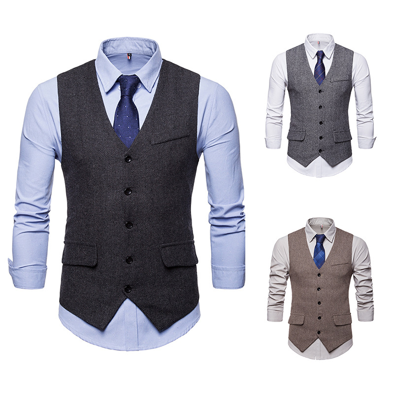 Gilet homme à chevrons veste simple boutonnage J hommes Slim Fit laine Blazer gilet