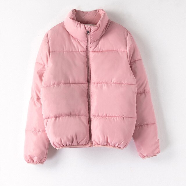 bulle manteau femmes solide Parka col montant surdimensionné court Parka hiver femme bouffant épaissir veste Mujer: Pink / M