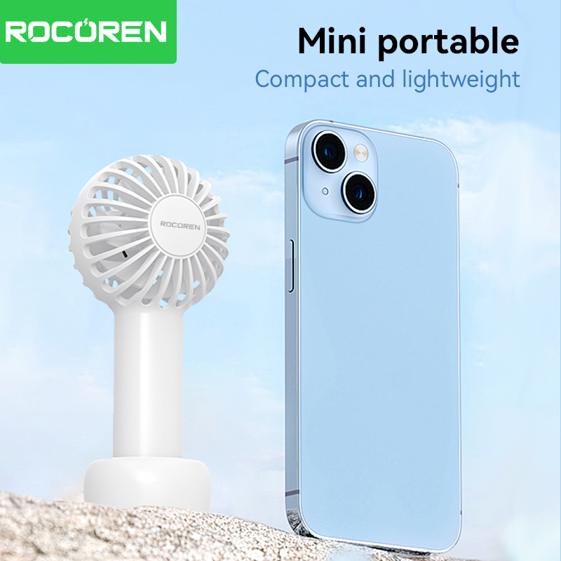 Rocoren Mini Portable Handheld Fan USB Charging 3-speed-Rechargeable Fan with Base Wrist Strap Suitable for Office and Travel