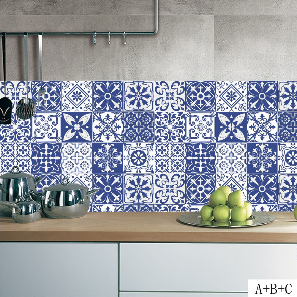 Mediterranean Style Tile Stickers Home Decor Living Room Kitchen Bathroom Decoration Self-adhesive Wallpaper Vinyl Mural Decals