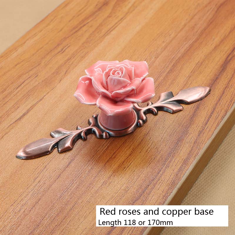 6,7 "Keramik Blume Rose Schublade Knöpfe Zink-legierung Ländlichen Schrank Schrank griffe 40mm durchmesser Möbel Griffe Hardware-: rot und kupfer