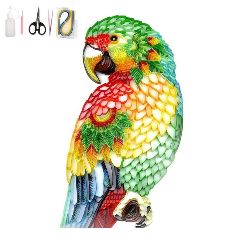 DIY Paper Art Parrot Animal Quilling Paper Set Craft Paper Quilling Kit Home Decor 3D Origami Collage Quilling Tools Set