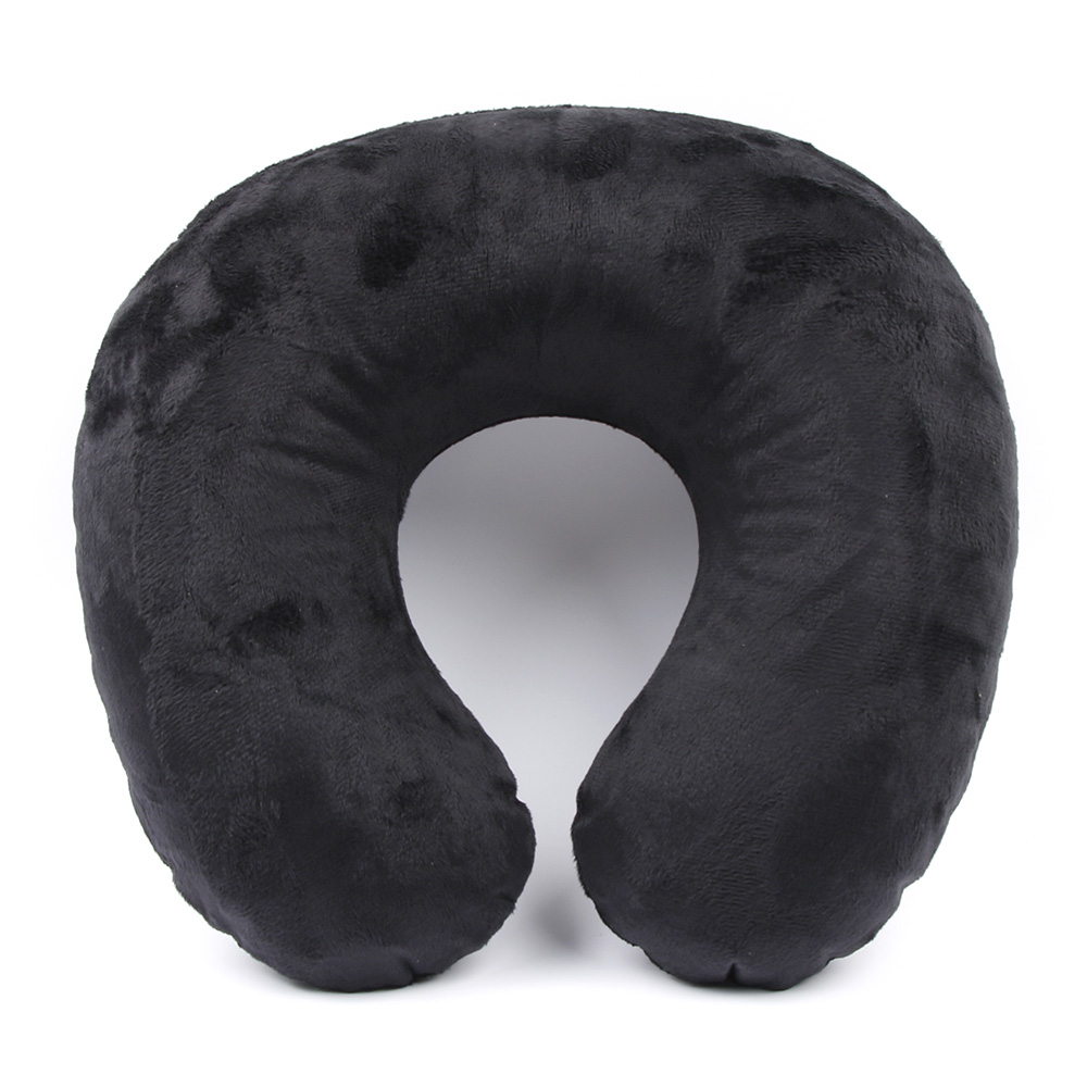 Flocking Plush Fabric Cover Inflatable Pillow Outdoor Travel Cushion U-Shaped Pillow Neck Pillow Travel Accessories Nap Pillow: black
