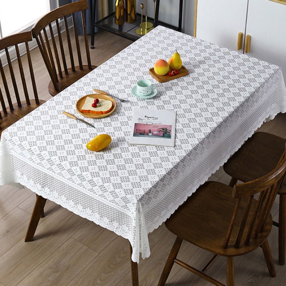 Elegancki Antyczny Koronkowy Ażurowy Obrus Haftowany Kwiatowy Europejski Pokrowiec na Stół Biały Uniwersalny Ślubny Obrus Bankietowy