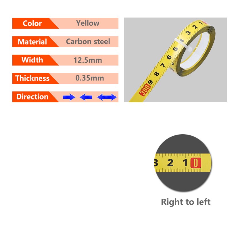 Cinta métrica t-track herramienta autoadhesiva para carpintería regla métrica de 12.5/16/19MM de ancho para enrutador de inglete medición de sierra de mesa: 12.5mm Yellow-R to L / 5 meses