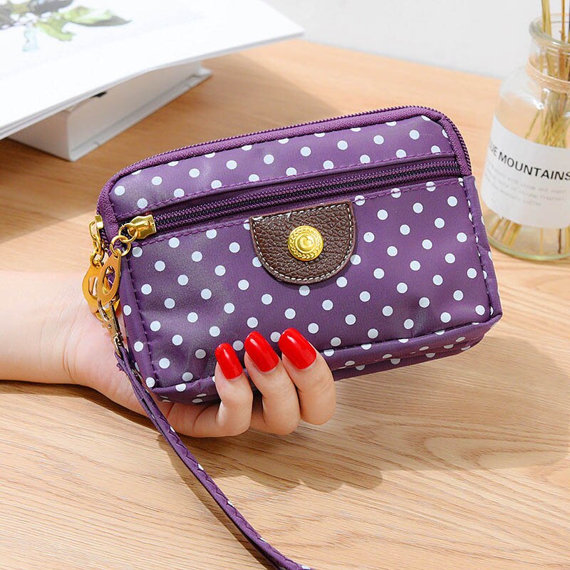 Mara's Dream Canvas Bag Handbag Female Korean Version of The Three Zipper Multi-layer Wallet Hand Bag Small Mobile: F Dark Purple