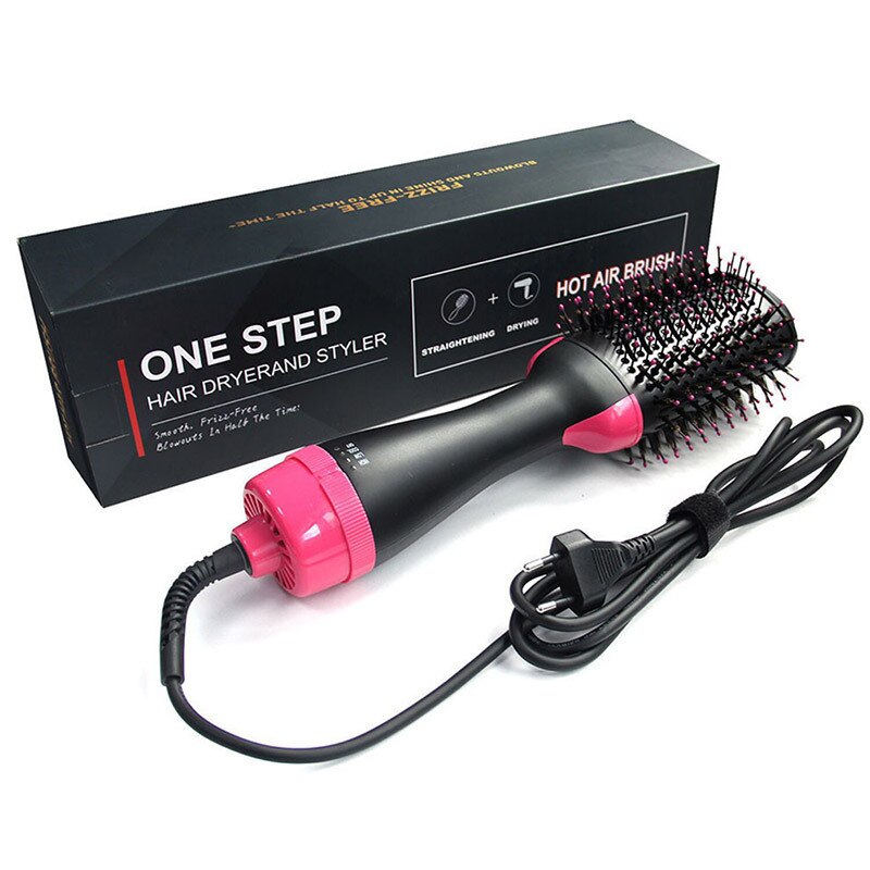 One Step Hair Dryer & Volumizer Roller Negative Ion Curls & Straighting Air Brush Dryer Salon Hair Straightener Comb: black / EU