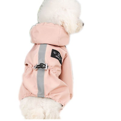 Hund regnfrakke med reflekterende ,100%  polyester regnfrakke til små hunde s -3xl, vandtæt jumpsuit kostume, lyserødblå hættejakke: Lyserød / Xl