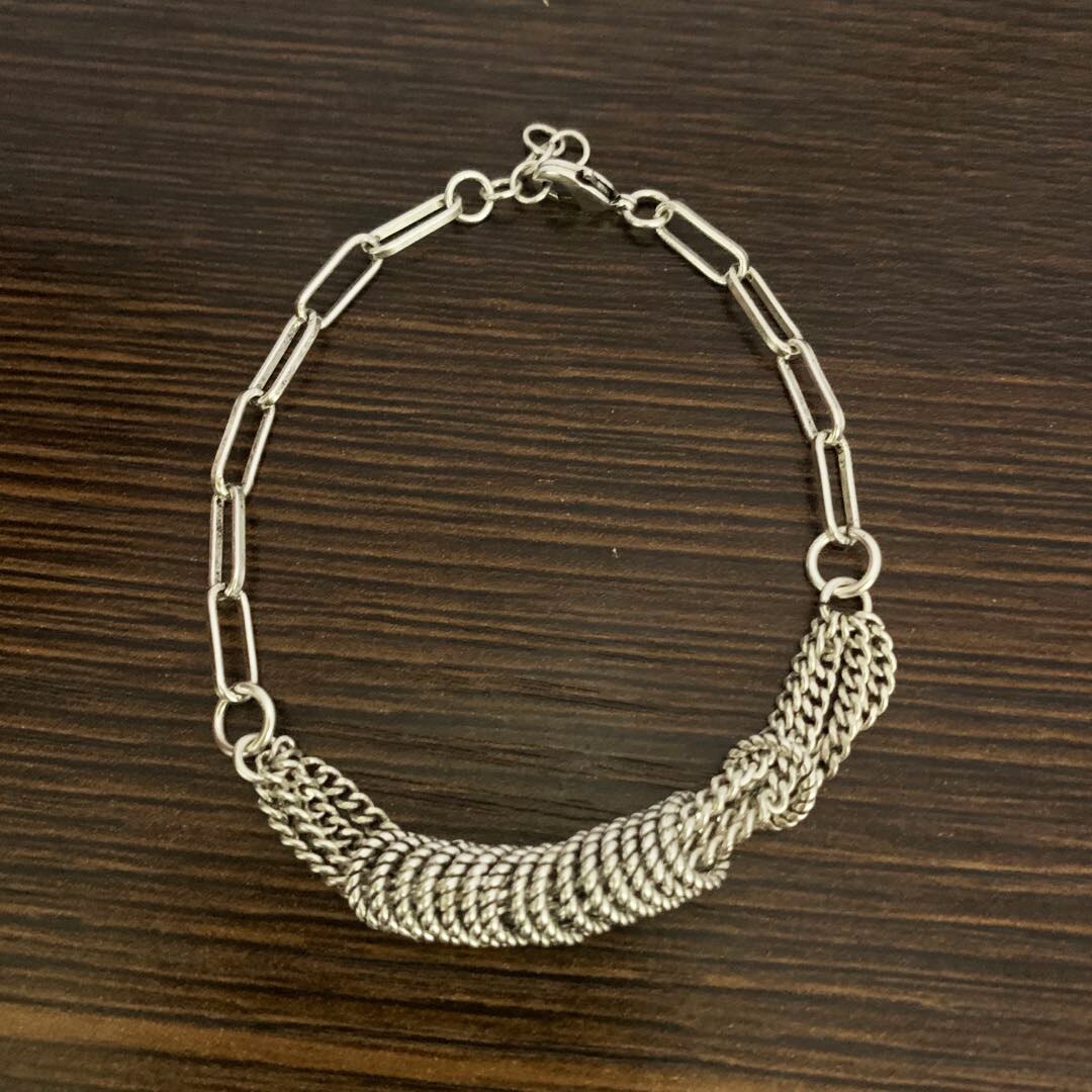 Anenjery 925 Sterling Zilveren Cirkel Hart Armband Voor Vrouwen Vintage Kwastje Armband Sieraden S-B507: Round Bracelet