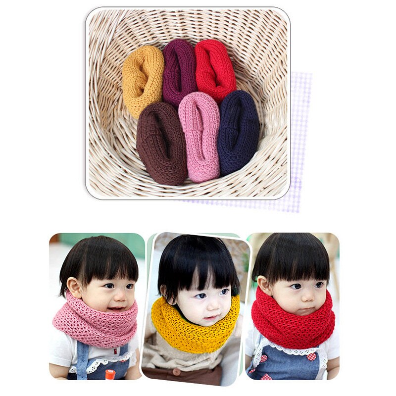 Solid Color Bibs Knitted Cotton Baby Scarf Winter Warm Neckerchief Girls Boys O Ring Scarves