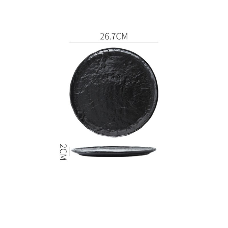 Japanese Ceramic Stone Pattern Black Glaze Dinner Plate Steak Salad Plate Home Dessert Sushi Square Dish Restaurant Tableware: 10 inch round