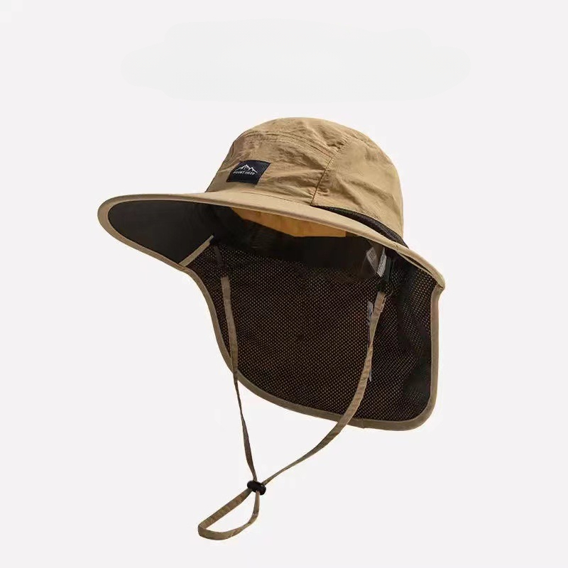 Cappellini Panama unisex estivi a tesa larga impermeabili e ad asciugatura rapida Cappelli a secchiello con visiera esterna Cappello da suola traspirante in rete con patta sul collo: Cachi