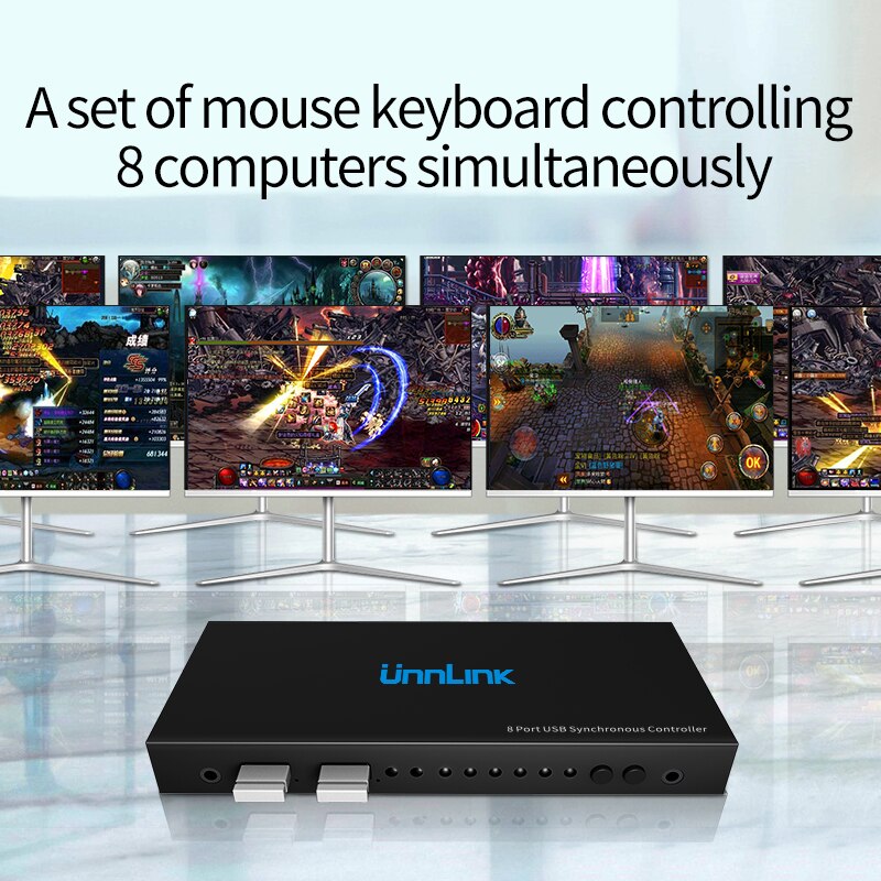 Unnlink-controlador síncrono de 8 puertos USB KM, Control de teclado y ratón, 8 unidades/ordenador/portátil/mesas para estación de trabajo