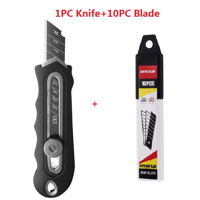 Safety Utility knife , Thickened Rubber Holder Stainless Steel blades, Retractable Industrial-grade Wallpaper Cutter: Navy Blue