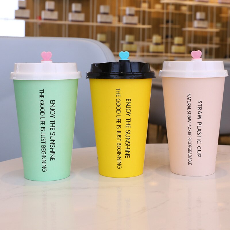 50pcs color disposable coffee cup wedding party favor 16A 500ml milk tea juice cold drink paper cups with lid