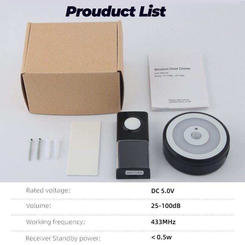 Wireless IP55 Waterproof Doorbell 200m Range USB Home 58 Songs Intelligent Door Call 433MHZ Bell Chime 1 2 Button 1 2 3 Receiver