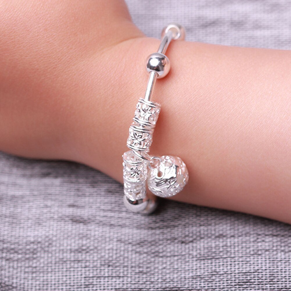 Djustable-brazalete con cascabel de plata para niños, de cumpleaños, 50-52MM, 2 uds.