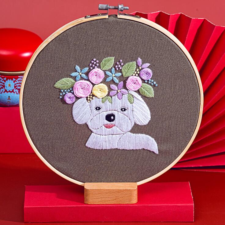 20x20cm Famous dogs and pets European embroidery kit simple three-dimensional embroidery Ribbon kit embroidery needlework: E