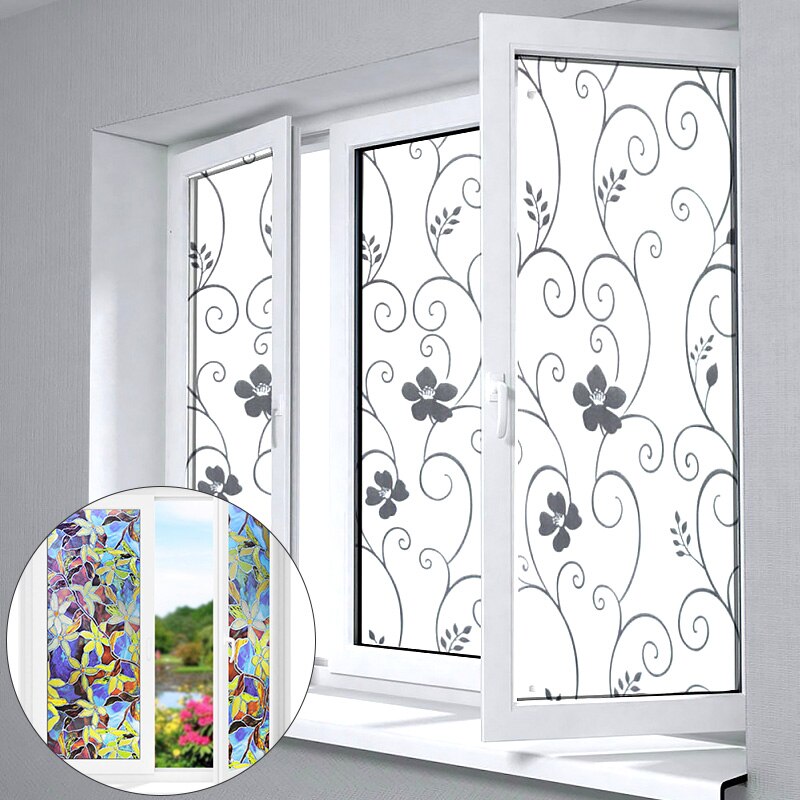 Película de Ventana de vidrio opaco esmerilada con flores de 45cm * largo y 100cm para privacidad de ventanas pegatinas de vidrio adhesivo decorativo para el hogar