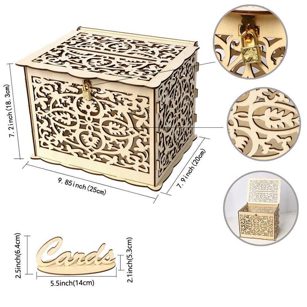 Wedding Card Boxes Wooden Box Wedding Supplies DIY Couple Deer Bird Flower Pattern Grid Business Card Wooden Box: JM01319 small