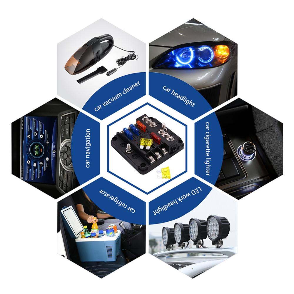 6 Way Blade Fuse Holder Box Block Bag 12V/24V Car Truck Boat Marine Bus RV Van