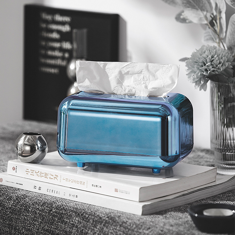 Porte-serviettes en papier doré, boîte à mouchoirs de cuisine, organisateur d'ornement artisanal, porte-serviettes de bureau: Blue plated